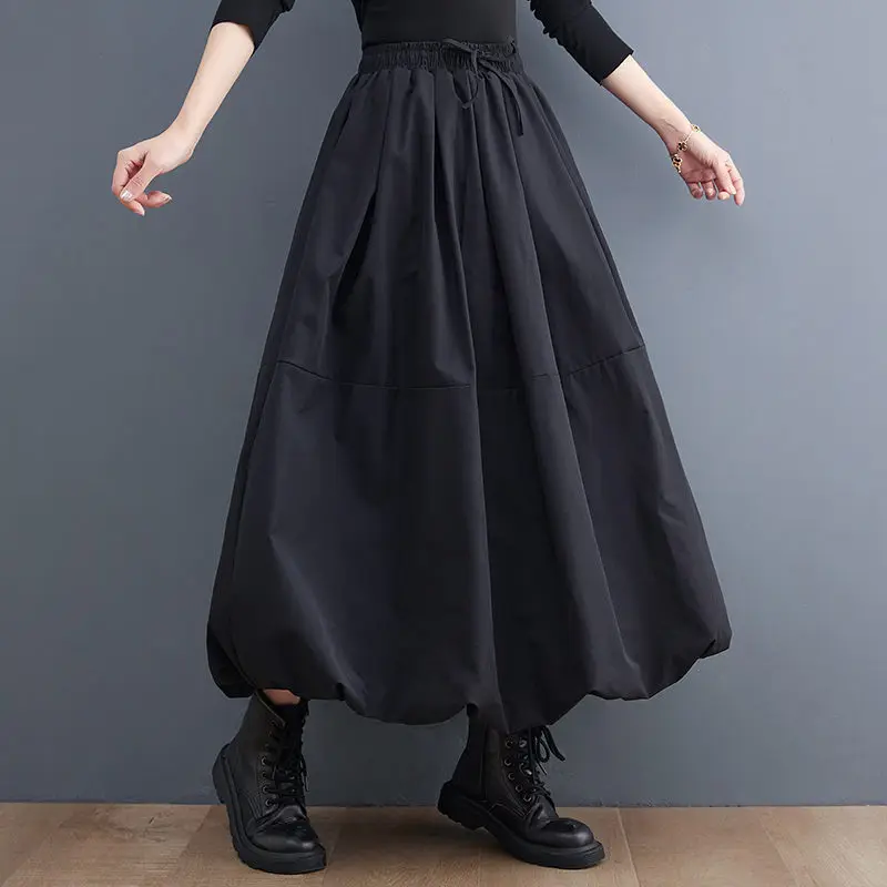 Женская эластичная юбка средней длины с завышенной талией, модель 2021 года, Осень-зима, модная Универсальная юбка-трапеция с фонариками