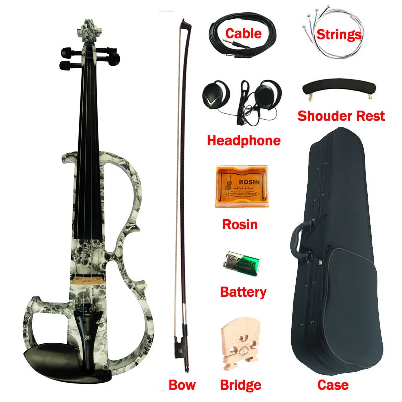 

Advanced Electric Silent Art Violin 4/4 Ebony Fittings Skeleton Painted Solid Wood Violino Music Instruments w/ case bow rosin