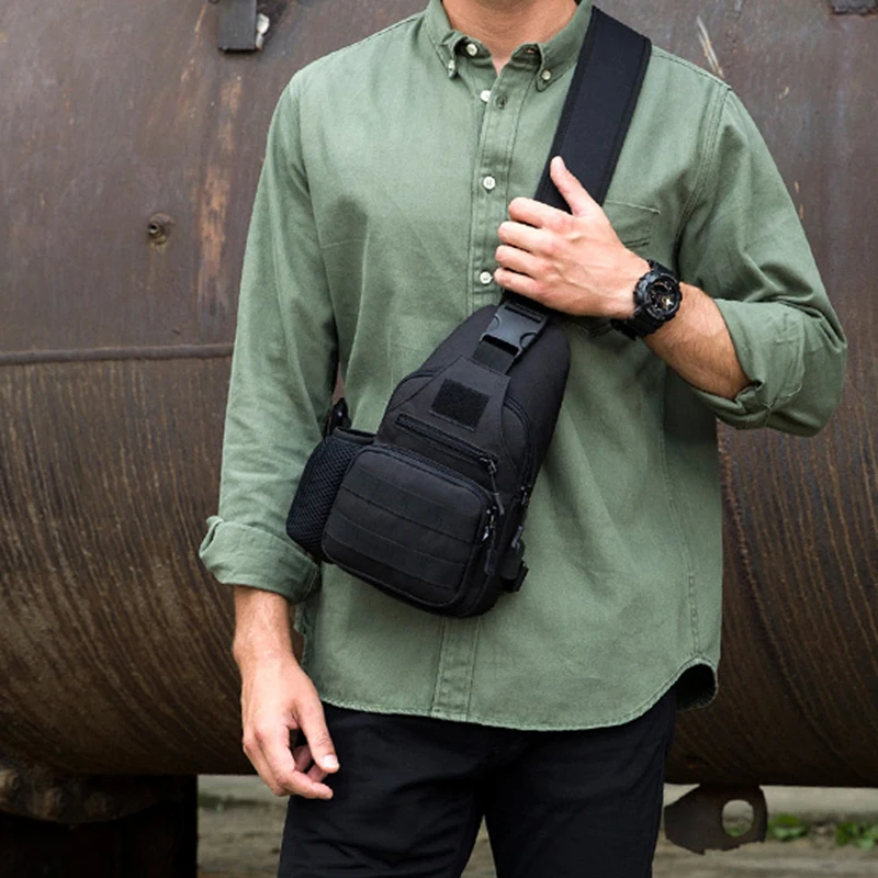 Мужская нагрудная сумка с USB-зарядкой, военная штурмовая сумка через плечо, дорожная сумка для бутылки с водой, нейлоновый мужской рюкзак-сл... от AliExpress WW