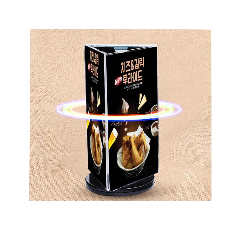 

High quality acrylic three-sided rotary wine table sign card restaurant Bar menu card display stand Desktop Billboard holder