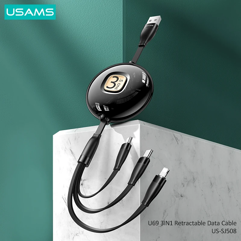 

USAMS 1 м 3 в 1 USB-кабель для зарядки iPhone Micro USB Type CData кабель Выдвижной Дизайн телефонные Usb-кабели аксессуары для телефонов
