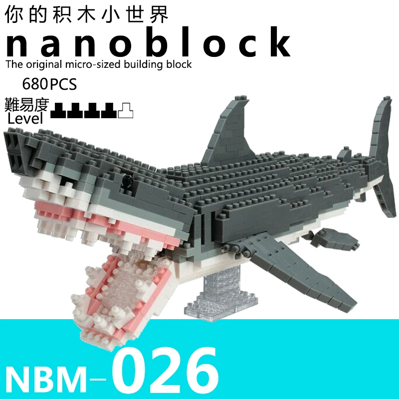 

Nanoblock Animal DX Great White Shark NBM-027 680pcs Diamond Building Blocks Creative Mini Bricks Toy For Children Collectibles