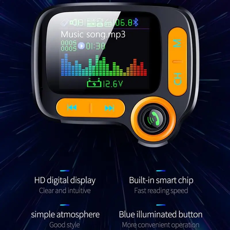 FM трансмиттер автомобильный Pantalla A Color Bluetooth 5 0 беспроводной модулятор mp3 плеер QC 3