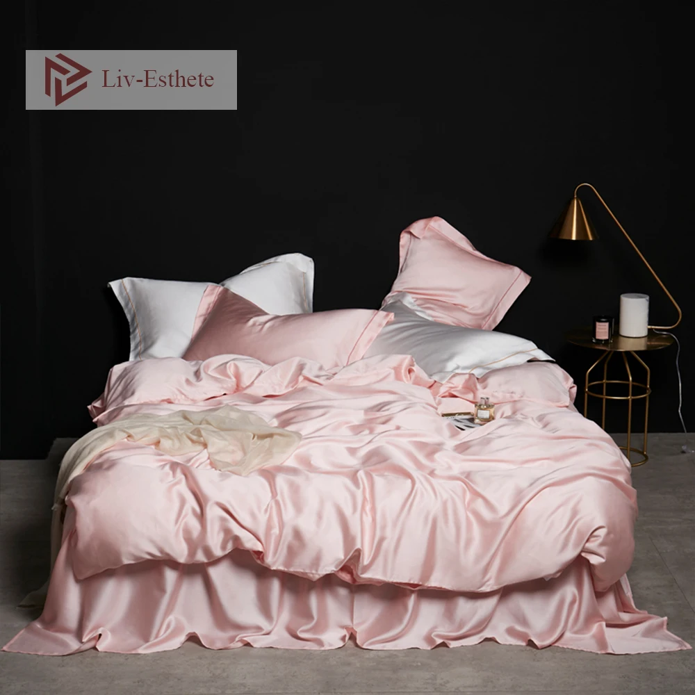 Комплект постельного белья Liv-Esthete розового цвета из 100% шелка Королевский