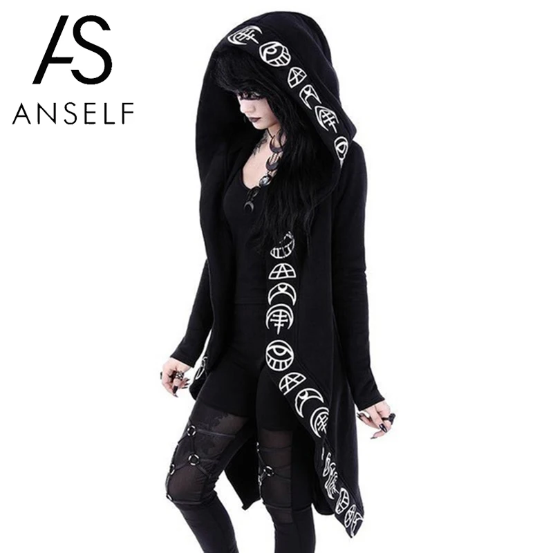 Женская толстовка с капюшоном Anself готический шик хлопок свободный Луна простой