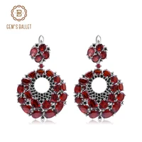 gems ballet natural garnet gemstone drop earrings for women 925 sterling silver vintage round circle earrings fine jewelry