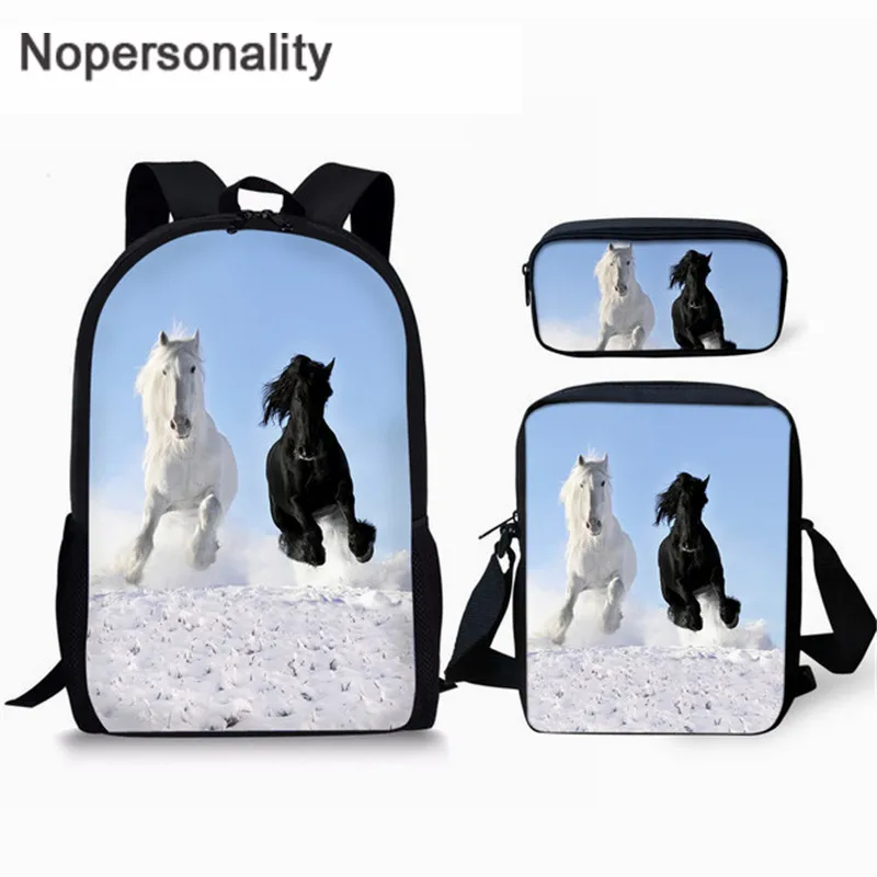 Школьный рюкзак Nopersonality для мальчиков и девочек, 16-дюймовый школьный ранец с 3D принтом Crazy Horse, дорожная сумка для подростков