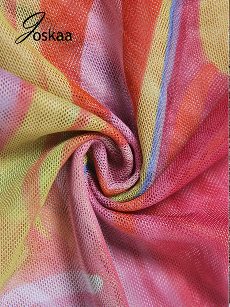 

Joskaa Printed Sheer Mesh Leggings Women Sexy High Waist Bandage Skinny Pants Summer 2021 Casual Fitness Sporty Trousers