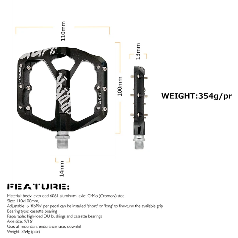 

Shanmashi Ultralight Bicycle Pedal Aluminum Alloy CNC Bike Pedal Flat 3 Bearings Pedals for Mountain Road Bike