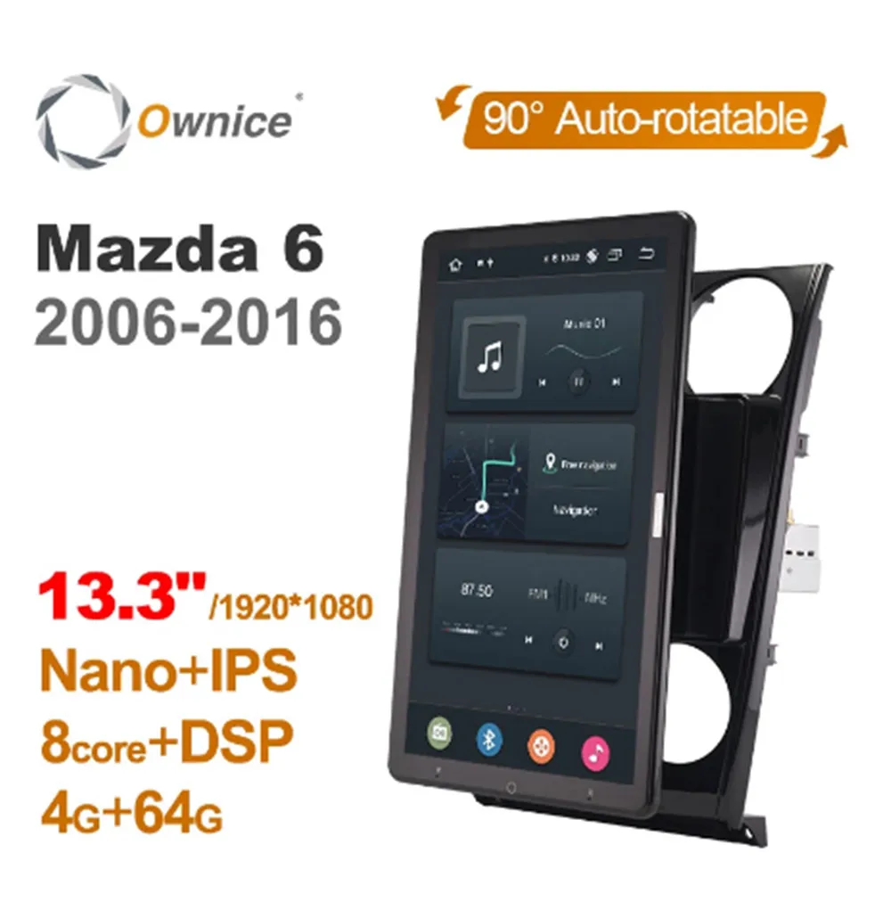 

1920*1080 Android 10.0 Ownice 13.3 Inch Rotation Autoradio forMazda 6 2006 - 2015 Car Radio Auto GPS Multimedia DSP IPS