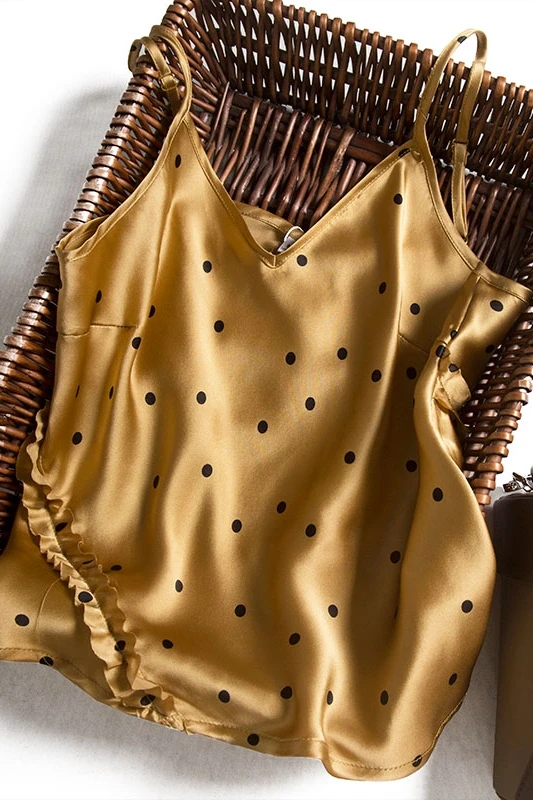 Fashionable New French Ruffle Decorated Silk Satin Suspender Women's Top