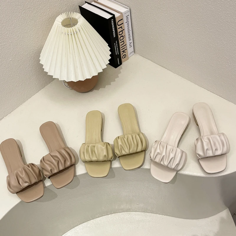 

Shoes Woman 2021 Slippers For Swimming Pool Square heel Med Pantofle Luxury Slides Low Beach Block New Designer Summer Hoof Heel