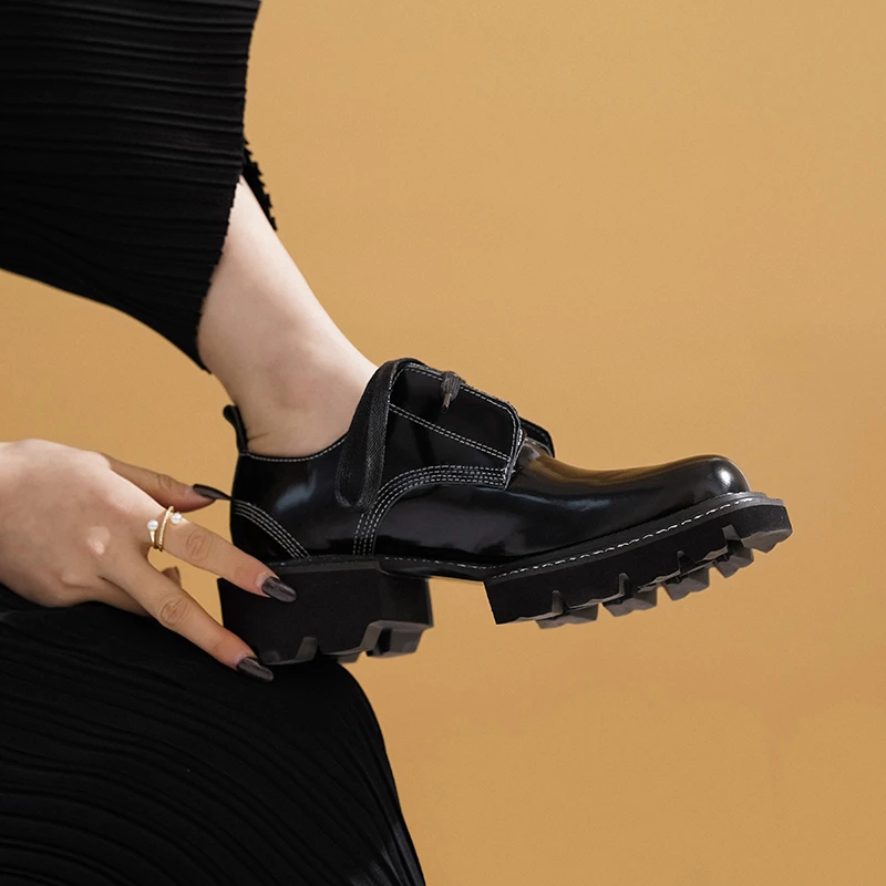 

CONASCO 2021 High Quality Woman Pumps Genuine Leather Shoes Euro Style Spring Autumn New Platform Lace-Up High Heels Shoes Woman