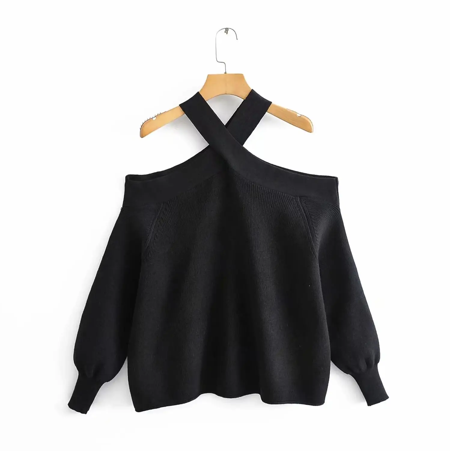 

Oversize women cross halter sweaters 2020 spring fashion ladies elegant knitted pullovers female knitwear soft girls chic tops