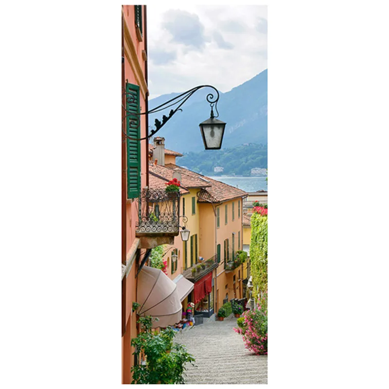 77*200 см пейзаж французского города 3d настенная виниловая роспись Плавная дверь