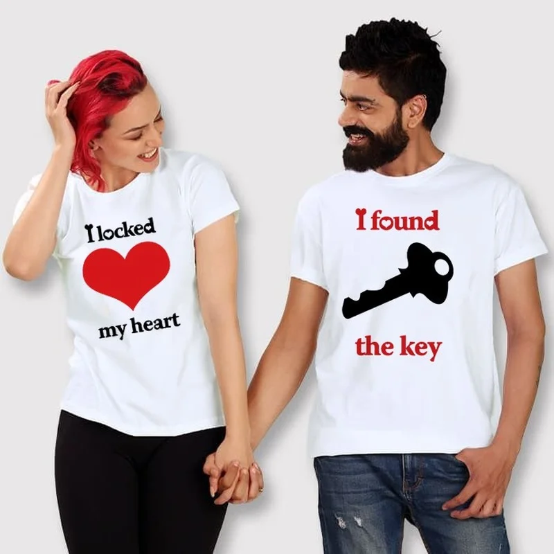 

King Queen Couples T Shirt I locked my Heart Print Couple Tshirt Summer Fashion Woman T-shirt Casual ONeck Tops Lovers Tee Shirt