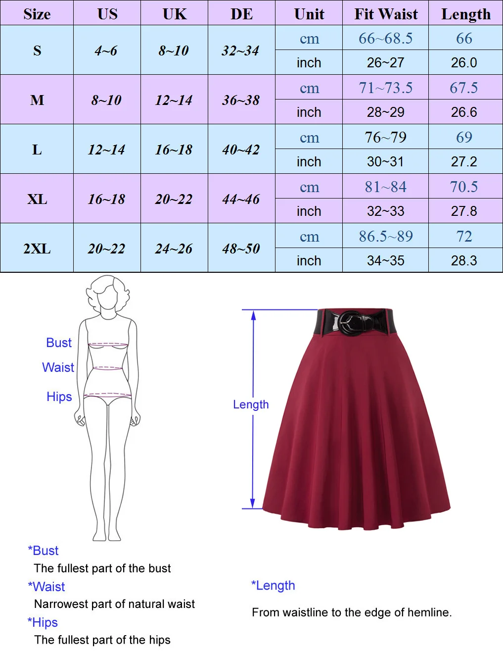 Belle Poque Для женщин юбки с поясом качели до колена юбка-клеш высокой талией