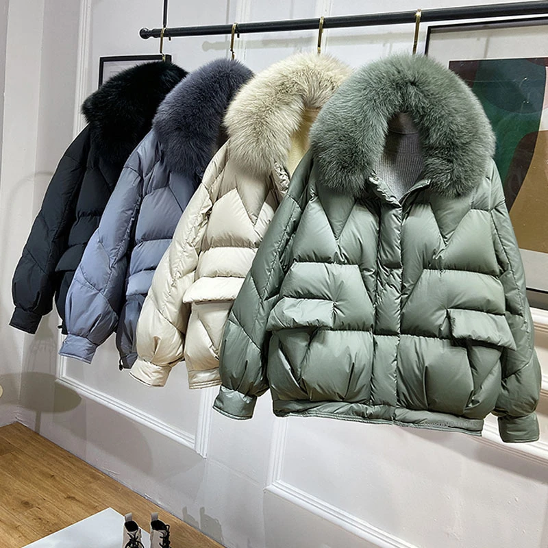 

New Womens 90% Winter Down Jackets Woman Short 2021 Korean Fashion Casual Puffer Thick Warm Real Fox Fur Collar Down Coat Femme