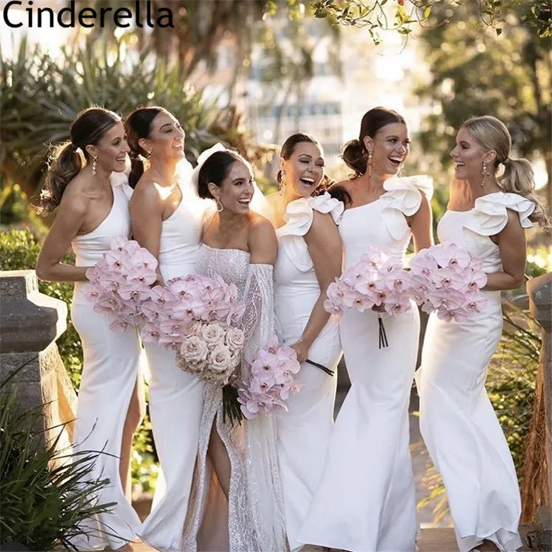 

Платья подружки невесты с Боковым Разрезом на одно плечо, атласные платья подружки невесты с рюшами и молнией сзади, платья для свадебной вечеринки