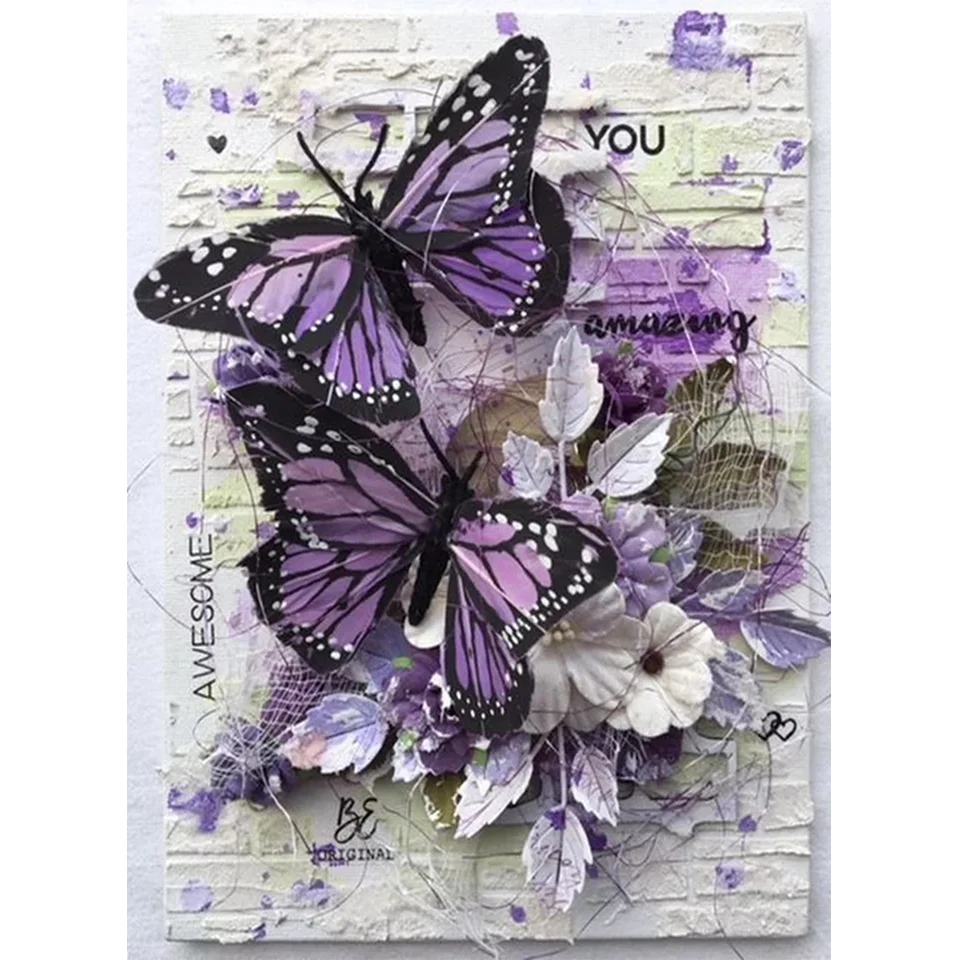 

5D DIY custom photo diamond painting kit full of diamond inlay embroidery cross stitch animal "Purple Butterfly" home decor gift