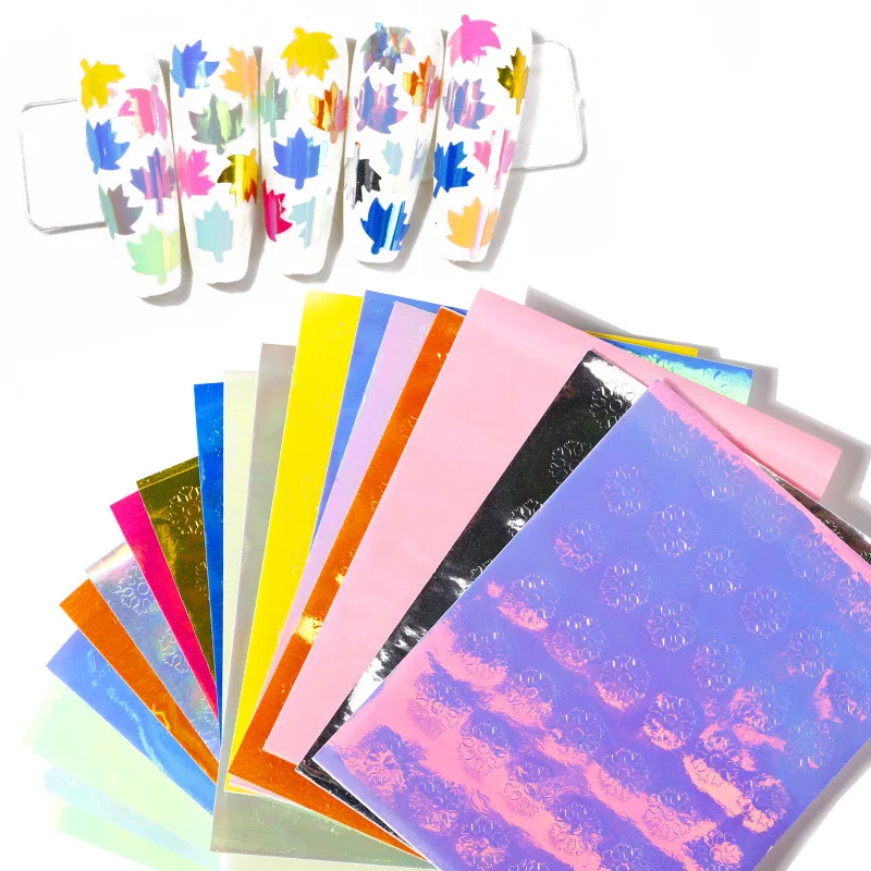 

16Pcs Korean Trendy Ice Cube Aurora Nail Sticker Decals Self-Adhesive Holographic Nails Art Design Manicure Decorations