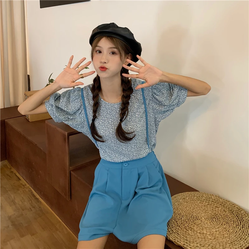 

Florals All Match Slim Vintage Printed Shirts Cardigans Elegance Sweet Gentle Summer Chic Office Lady Blouses Tops