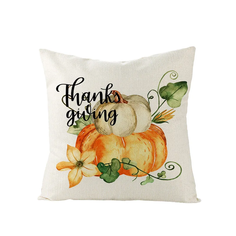 

2021 New Products Home Sofa Thanksgiving Printed Pillowcase Autumn Pumpkin Linen Cushion Cover Pillow Cover