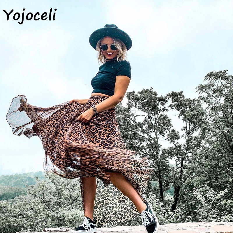 Yojoceli, леопардовая шифоновая юбка, нижняя Женская длинная юбка, уличная, бохо, Женская юбка с принтом, Нижняя юбка