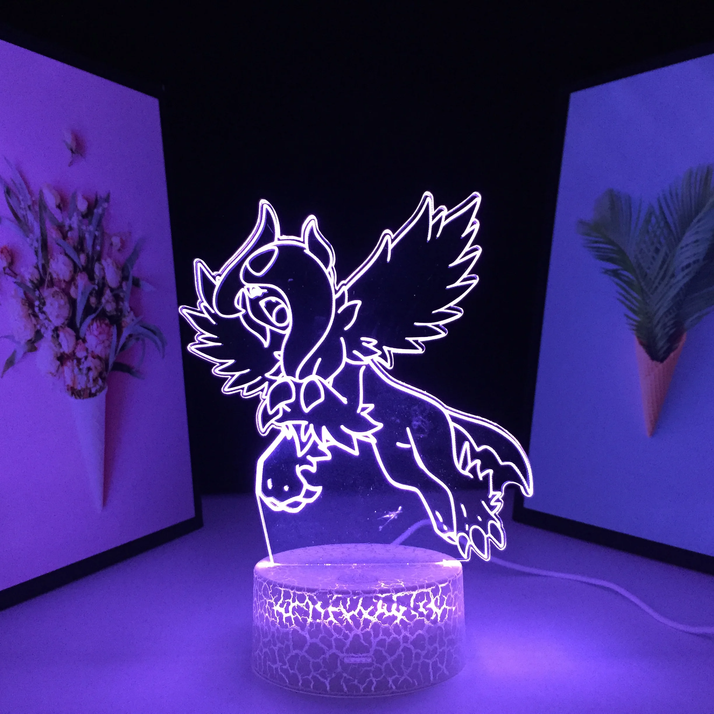 

Анимационные периферийные устройства Little Beast с крыльями, светодиодная лампа 3D с белым треснутым основанием, акриловая световая направляюща...