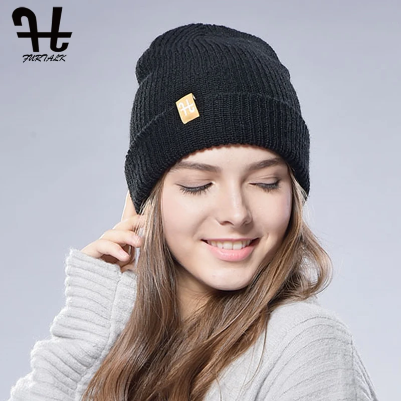 FURTALK Женщины Весна Вязать Hat Громоздкая Сумка Шапочка Cap Вязание Шерсти Женщин