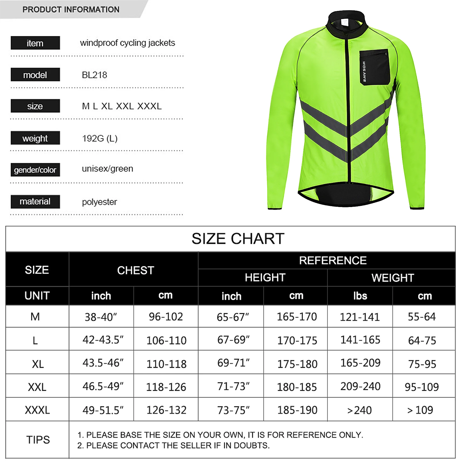 

Men Cycling Jacket Windproof Reflective Long Sleeve Biking Jersey Bike Jacket Riding Running Jogging outdoor sport