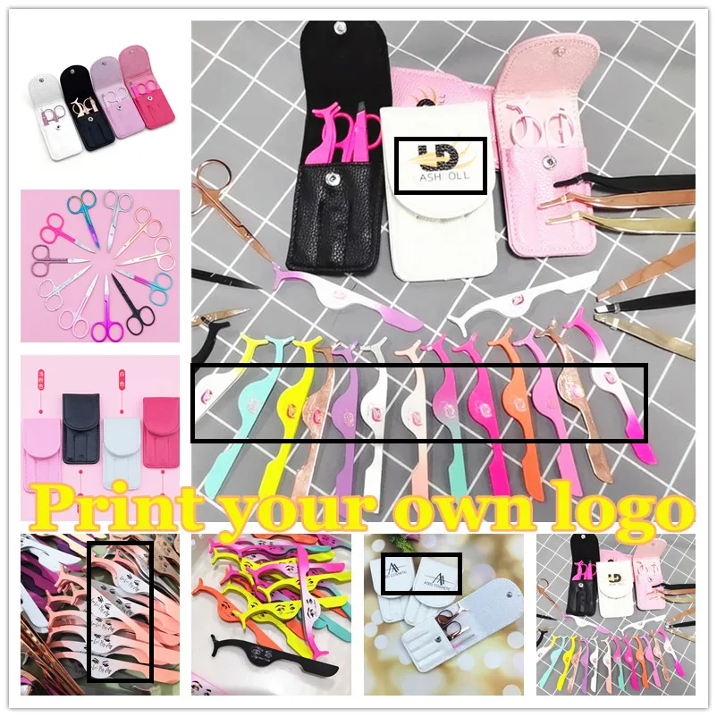 

New Eyelashes Clip Curl Kit Beauty Four colors leather case Makeup Set Fake Eyelash Curler Curling Tweezers ScissorsApplicator