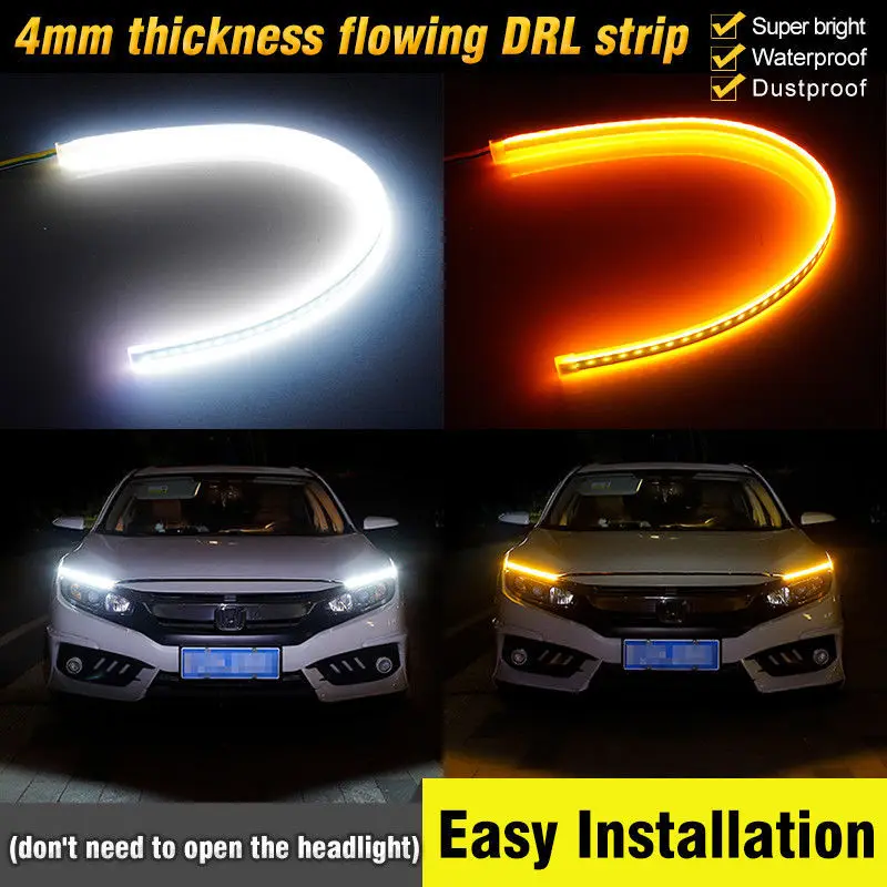 

2pcs Auto Lamps For Cars DRL LED Daytime Running Lights Car Styling Accessories Turn Signal Guide Strip White Red Turn signal