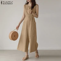 zanzea summer jumpsuits women sleeveless rompers fashion solid wide leg pants casual office work jumpsuits loose overalls s