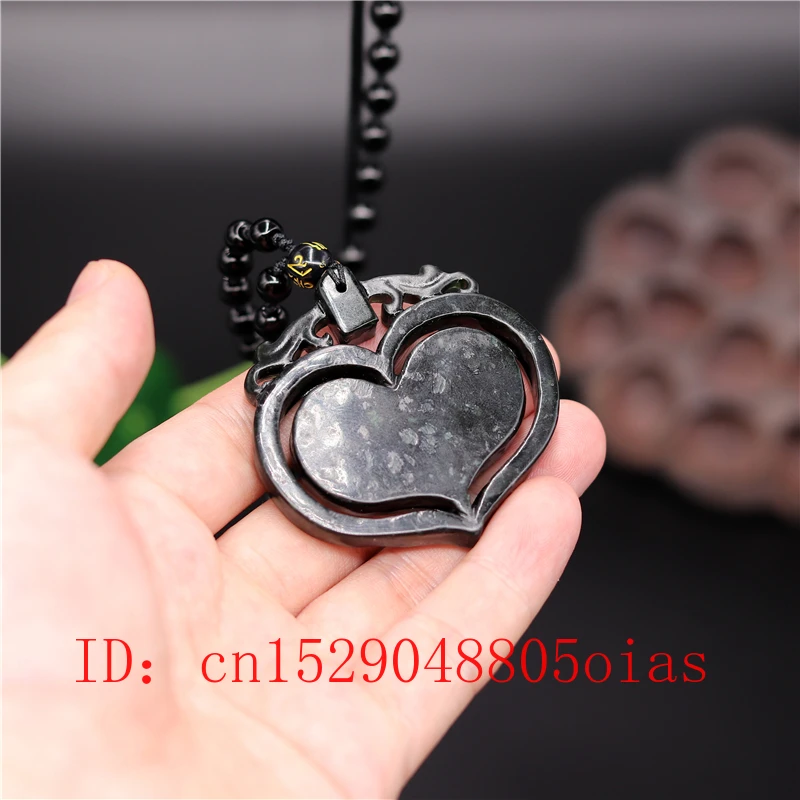 Натуральное черное зеленое китайское Нефритовое сердце ожерелье из бисера