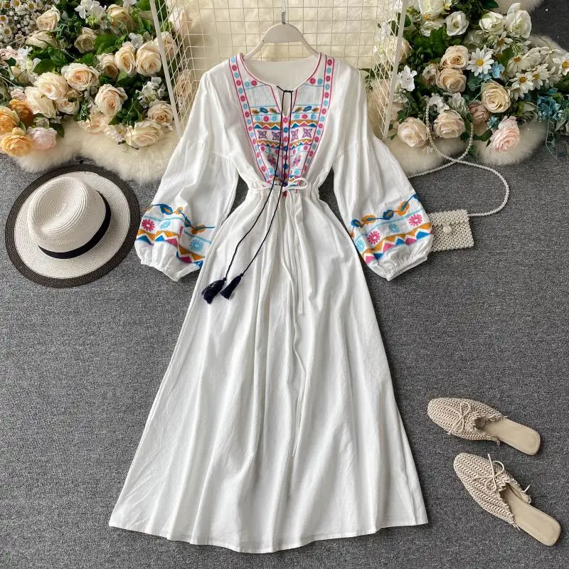 Женское винтажное платье с длинным рукавом повседневное длинное цветочной