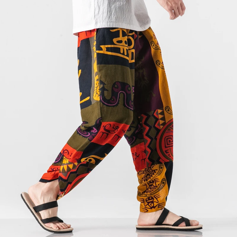 Hip Hop Harem pants Mens Spring Summer Chinese Style Joggers Pants Men Sweatpant Stitching color Casual Trousers Harem pants men
