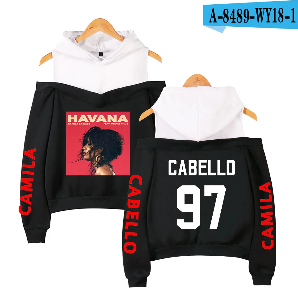 

High quality Girl's Sexy Camila Cabello's Off Shoulder Hoodies Women Fashion Streetwear Hip Hop Sweatshirt Kawaii Hoody Tops