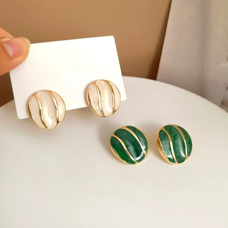 

S925 needle Modern Jewelry Earrings 2021 New Trend Geometric Green White Vintage Temperament Stud Earrings For Women Gifts