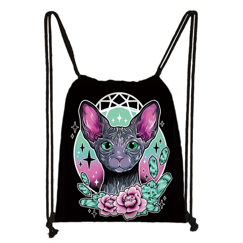 Sphynx рюкзак с рисунком кота Женская Холщовая Сумка на шнурке женские дорожные