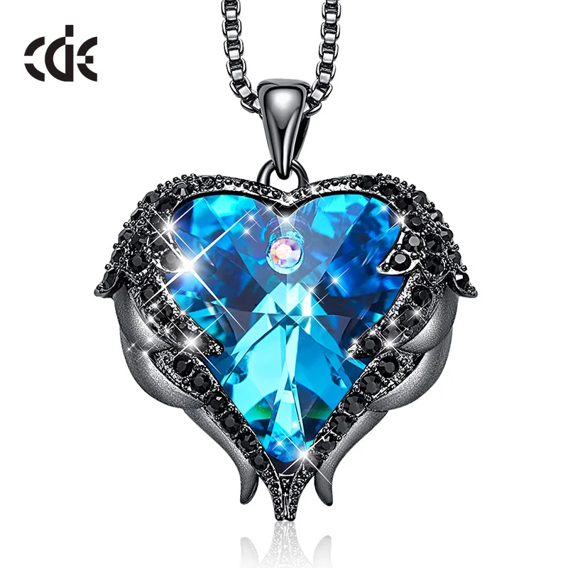 Blue P0902I CDE женское серебряное ожерелье украшено кристаллами от Swarovski ожерелье крылья Ангела сердце кулон подарок на день Святого Валентина - Цвет камня: Blue P0902I