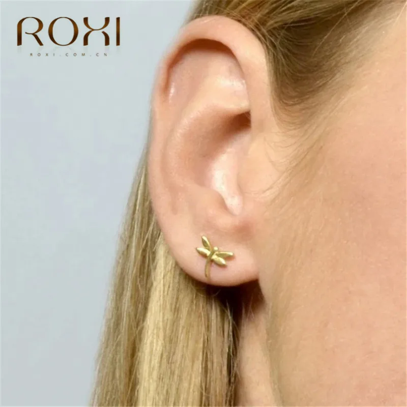 ROXI 925 пробы серебряные серьги-гвоздики для женщин крошечные точки стрелка кактус маленькие серьги в форме листа, в стиле бохо серьги корейские серьги в стиле пирсинга