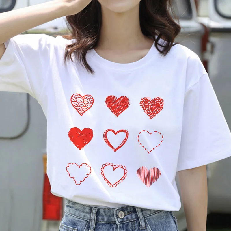 

Camiseta feminina doce coração engraçado impresso camiseta moda casual branco harajuku gráfico camiseta roupas de mulher