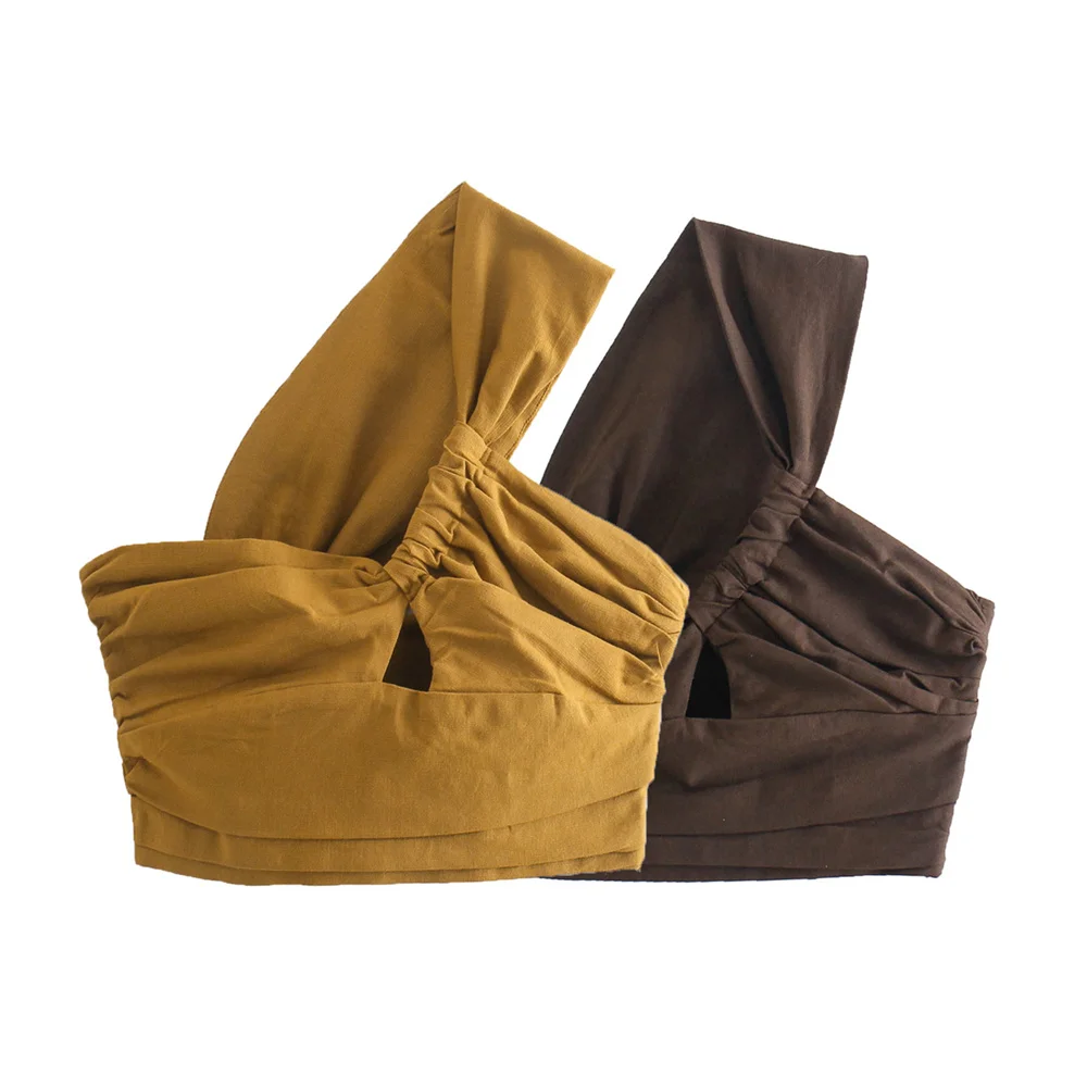 

BLSQR Vintage Chic Tank Tops Women Slim Backless Sexy Solid Crop Camis Female Streetwear Elegant Pleated Tops Lady