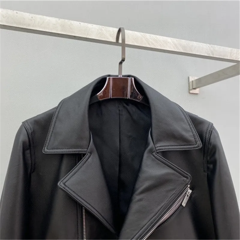 Women Genuine Leather Coat 2022 New Fashion Winter Lady Real Sheepskin Jackets Zipper Slim short Motorcycle jacket