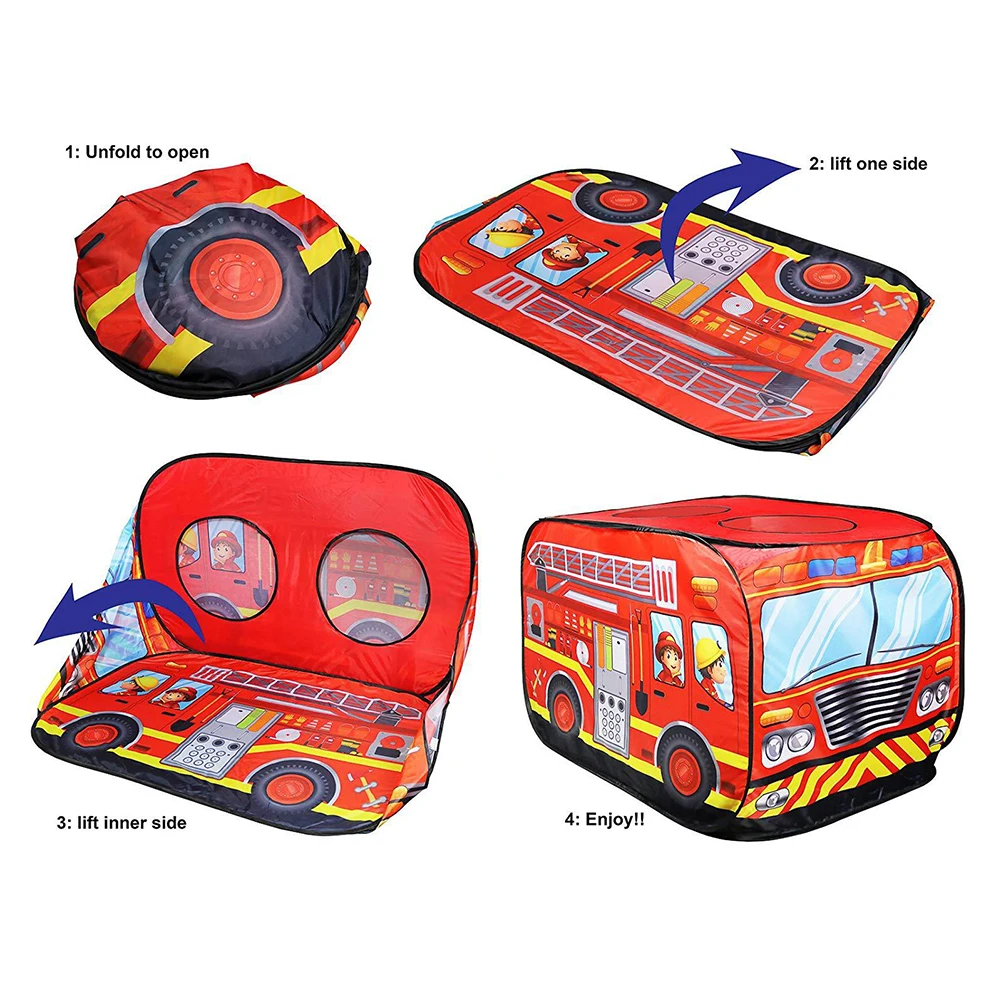 

Kids Pop Up Inflatable Play Tent Toy Foldable Indoor And Outdoor Playhouse Cloth Fire Truck Police Car Game Toys For Children