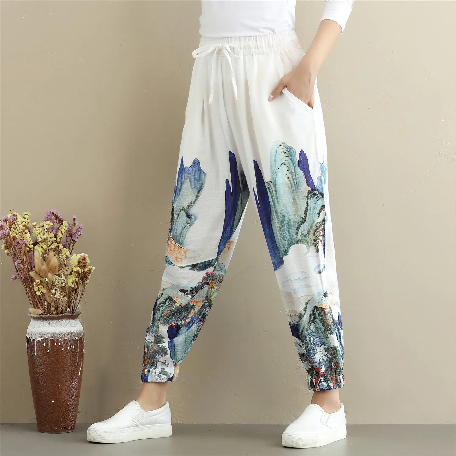 

Autumn Women Yoga Pants Linen Chinese Traditional Loose Yoga Trousers Sweatpants Running Jogger Casual Fitness Pants Sportswear