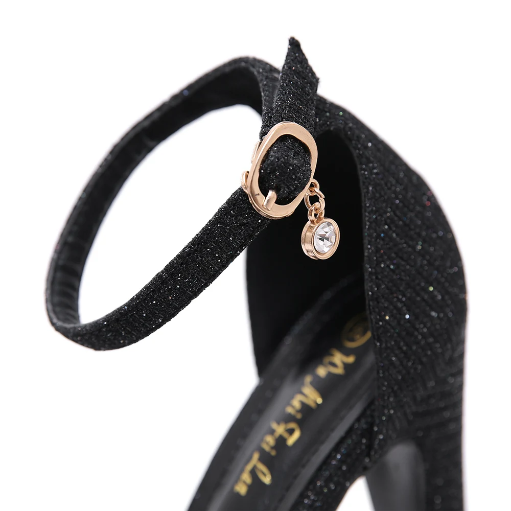 2020 Модные женские летние туфли с блестками на высоком каблуке 14 см черные