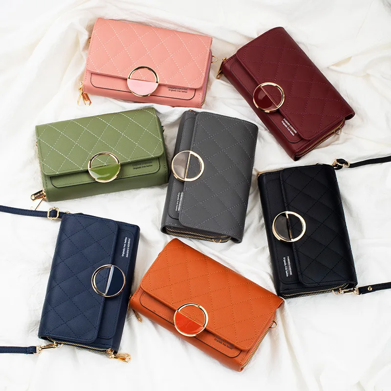 

Round Buckle Women Wallet Ladies Diamond Lattice Small Wallet for Women Fashion Retro Mobile Phone Bag for Women Coin Purse