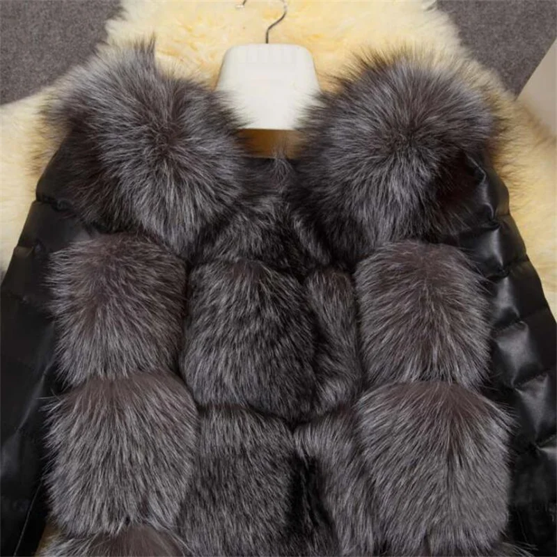 New fur coat womens jackets fox hair stitching PU long sleeve warm autumn winter black casacos de inverno feminino шубка искуств